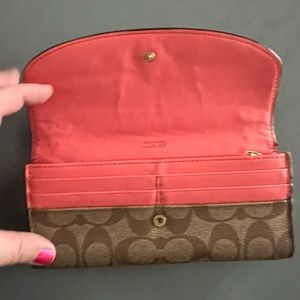 Coach canvas wallet brown and coral